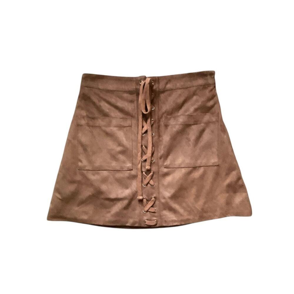 Storia Brown Faux Suede Lace-Up Skirt: Y2K, Modern